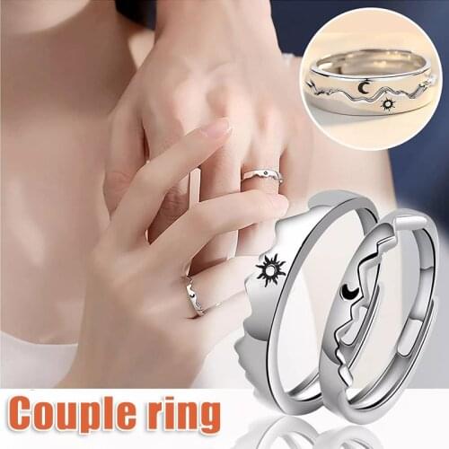 Sterling Silver Rings Engagement Couple Rings Sun and Moon 2In1 Open Adjustable Rings B99