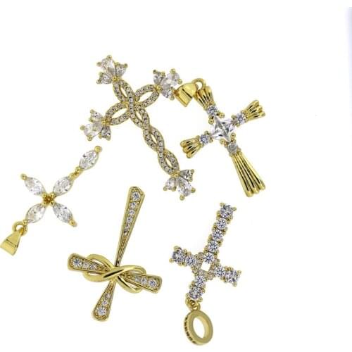 3pcs New Pave White Crystal Cubic Zircon Cz Religious Cross Gold Charm Pendant For DIY Making Jewelry Findings Wholesale 2021