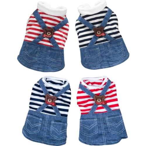 Summer Winter Clothes For Dogs Bear Stripe Dress For Chihuahua Classic Cute Cat Denim Skirt XS XL Red Blue Pet Outfit Drop Ship