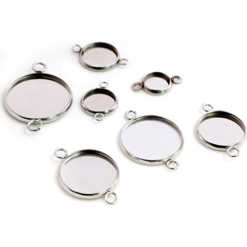 Stainless Steel Material 8-20mm Inner Size Two Loops Style Cabochon Base Cameo Setting Charms Pendant Tray