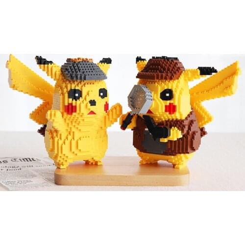 LBOYU Pokemon Mini Building Blocks Detective Pikachu Diamond Micro Brick Figures Toys For Kid Birthday Gift
