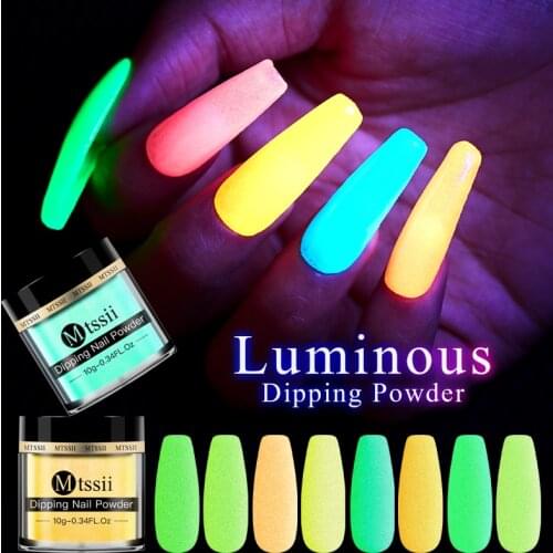 Mtssii 1 Box Neon Phosphor Dipping Powder Luminous Nail Art Decor Fluorescent Glitter Glow Pigment Dust UV Gel Polish Design