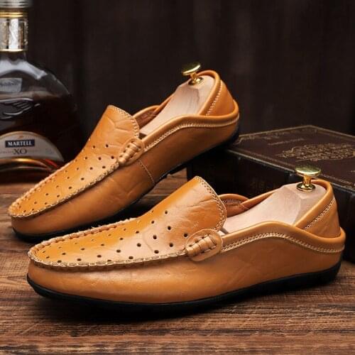 IMOSOIKO Mens Casual Shoes Hollow Summer New Loafers All-match Fashion Driving Small Leather Shoes