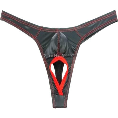 Men Stretchy Leather Like Thong Bulge Pouch Jockstrap Micro T-back Mens Nuts Out Underwear Sexy G-string Tangas
