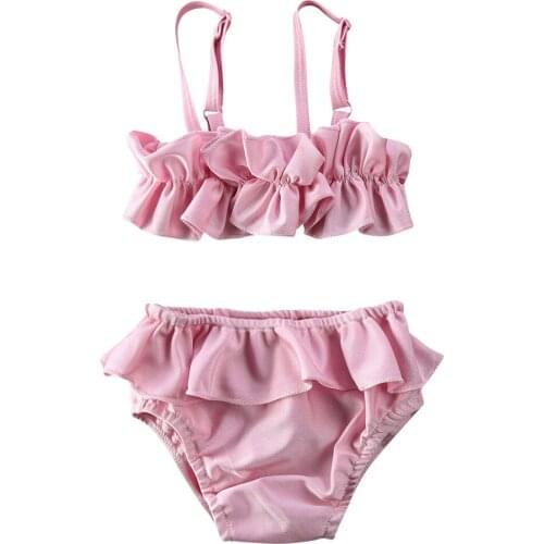 6M-5Y Baby Girl Cute Ruffled Bikini Tankini Set Toddler Kids Summer Beach Casual Solid Two Pieces Swimsuit Swimwear Bathing Suit