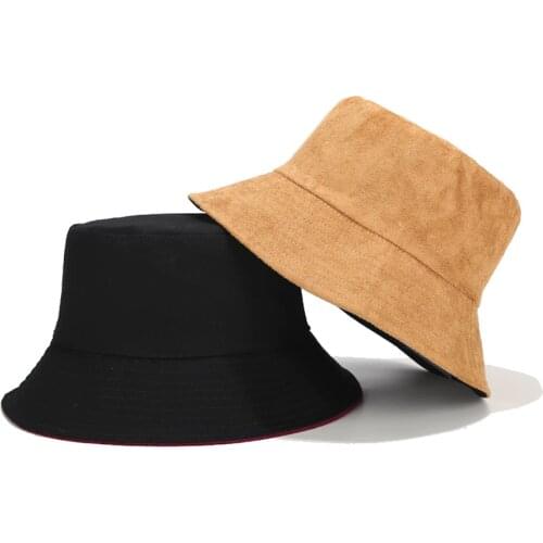 2020 New Suede Wide-brimmed Bucket Hats Men Women Solid Color Double-sided Wearing Hat Unisex Outdoor Sunhats Wholesale