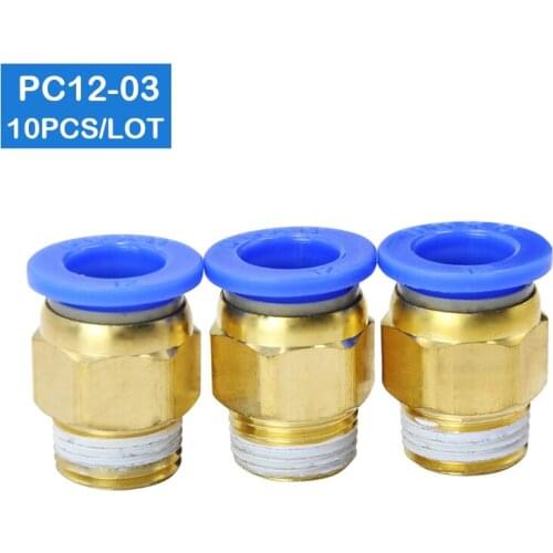 High quality 10pcs BSPT PC12-03, 12mm to 3/8' Pneumatic Connectors male straight one-touch fittings