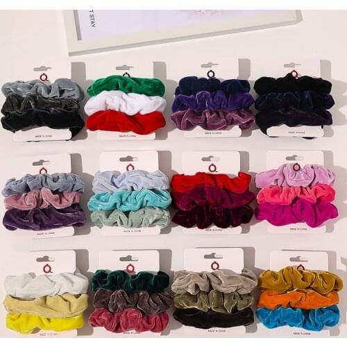 3 Pcs/Set Vintage Hair Scrunchies Stretchy Velvet Scrunchie Pack Women Elastic Hair Bands Girls Headwear Plain Rubber Hair Ties
