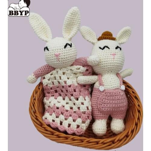 Handmade Crochet Rabbit Wool Doll Animal Stuffed Plush Toys Baby Soothing Baby Sleeping Plush Toy Gifts for Girls Baby Gifts
