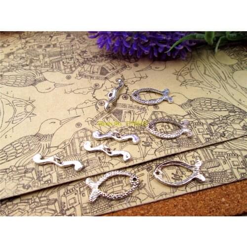 30 sets 19mm x 4mm 19mm x 10mm Antique silver DoreenBeads Toggle Clasps Fish DIY charms pendants