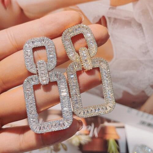 HIBRIDE Trendy Luxury Square Shape Drop Dangle Earrings for Women Cubic Zirconia Bridal Party Jewelry Hot 2021 E-1010