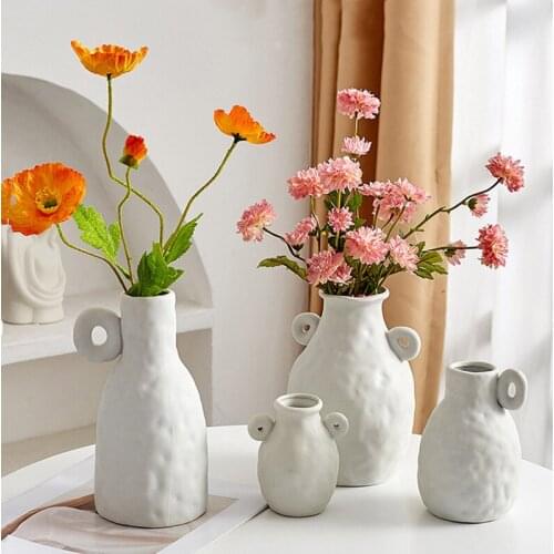 Nordic Ins Creative Light Luxury White Ceramic Vase Flower Arrangement Ornaments Home Living Room Bedroom Table Decorations