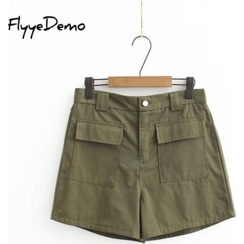 Loose Casual Green Women Summer Shorts Cotton Female Shorts Office Work Ladies Buttons Shorts Streetwear Bottoms Plus Size