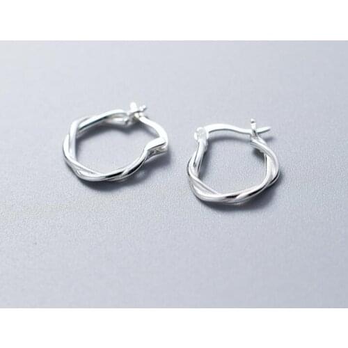 Authentic Real 1pair 100% 925 Sterling Silver fine Jewelry Twisted Roped Hoop Huggie Earrings gtle2307