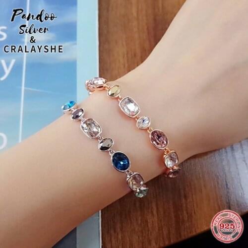 S925 Sterling Silver Jewelry 1:1 Copy,SWAN Colorful Crystal Bracelets For Women Jewelry Valentines Day Bracelet Mens Trend
