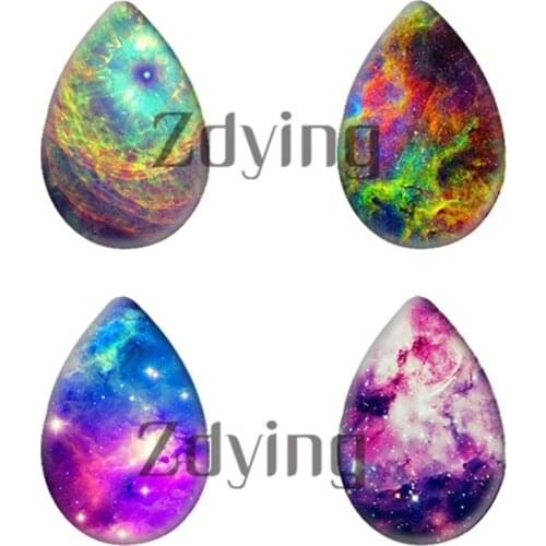 Zdying 10pcs Nebula Pattern Tear Drop Glass Cabochon Art Picture Handmade Jewelry Findings For Necklace Brooch Charm