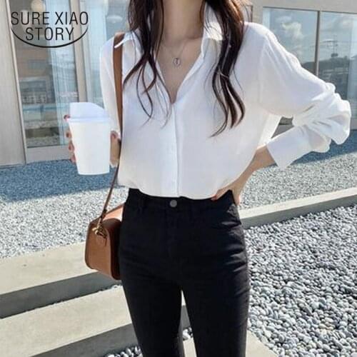 Womens Shirt Classic Chiffon Blouse Female Plus Size Loose Long Sleeve Shirts Women Tops Clothes Blusas Simple Style New 6830