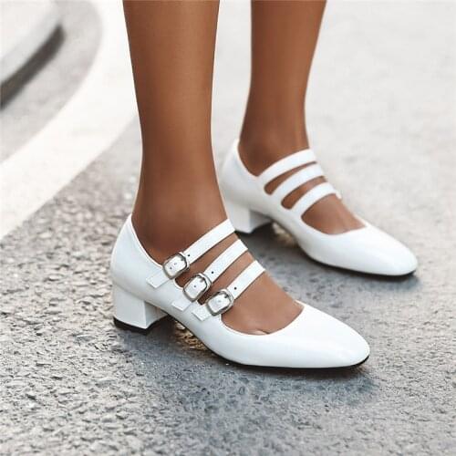 Mary Jane Shoes for Women Medium Heels Pumps Block Heel Womens Shoes 2020 New Fashion Dress Office Ladies Shoes Yellow White