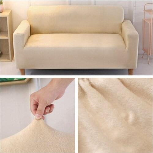 Winter Classic Solid Color Plush Sofa Cover Sofa Slipcover Solid Plush Thickening Soft Stretch Elastic Sofa Cover