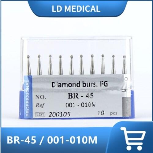 10pcs High Quality Dental Diamond Burs Drill Ball Round Type Burs dental tools FG 1.6M for Teeth Whitening BR-45