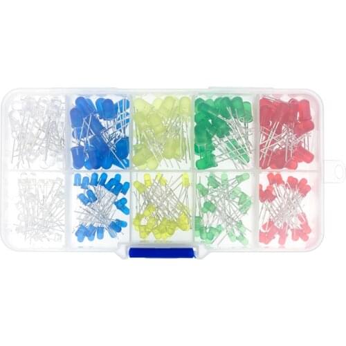 200PC/Lot 3MM 5MM Led Kit With Box Mixed Color Red Green Yellow Blue White Light Emitting Diode Assortment 20PCS Each New