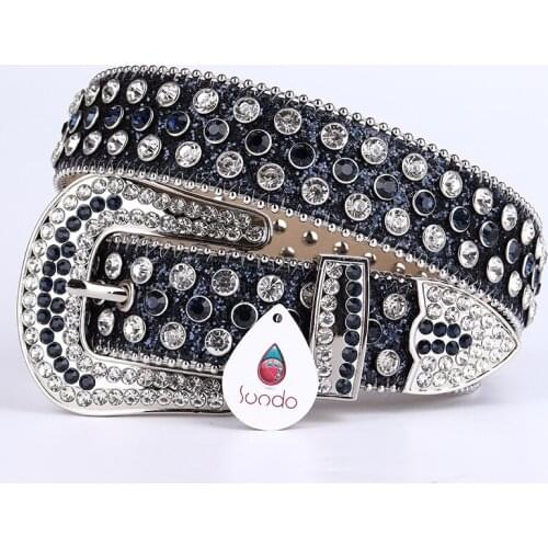 2021 Trending Shiny Bling Diamond Luxury Western Rhinestone Belt Best Quality PU Leather Designer Belts for Women for Man