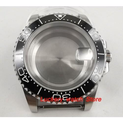40mm GMT Sapphire glass black ceramics bezel 316L stainless steel Watch Case fit ETA 2836 miyota 8215 movement-BK41