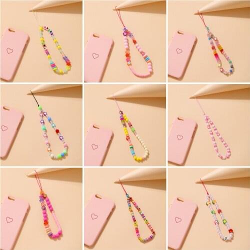 Acrylic Bead Mobile Chain New Universal Colorful Phone Charm Strap Phone Bracelet Phone Case Hanging Cord for Girls Lady 2021