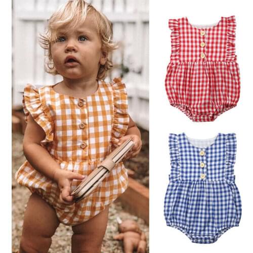 Newborn Baby Girl Sleeveless Plaids Bodysuit Jumpsuit Outfit Summer Sunsuit