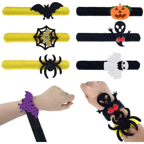 4pcs Halloween Wristband Bracelet Cartoon Pumpkin Spider Bat Ghost Bracelet Kids Boy Girl Favor Halloween Decoration Supplies