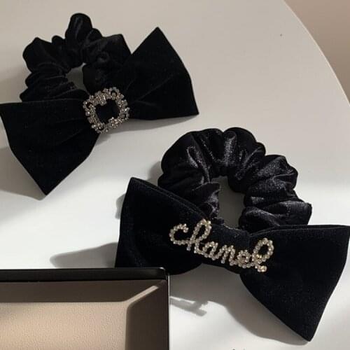 Black Velvet Bow Large Intestine Hair Tie Simple and Elegant Fashion High-end Velvet Bow Rubber Band Hair Accessories Headdress