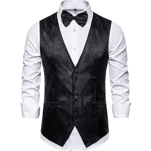 Black Paisley Vest Men 2021 Brand Single Breasted V Neck Sleeveless Vest Waistcoat Men Party Wedding Groom Vests Men Chaleco XXL
