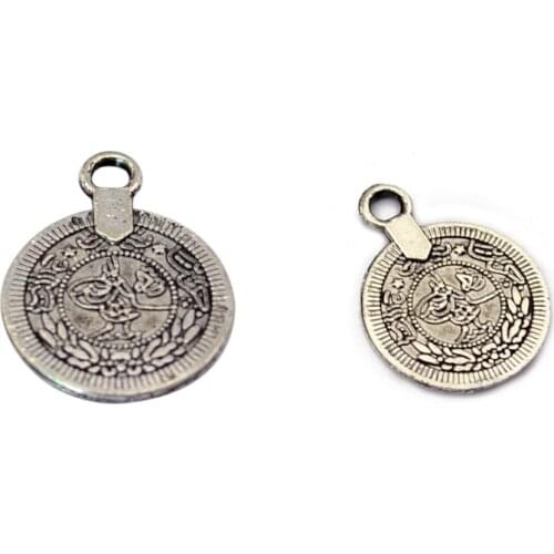 Gypsy Boho Beachy Chic Carving Flower Coin Charms for Jewelry Making Festival Silver tone Ethnic Turkish India Tribal Accessorie