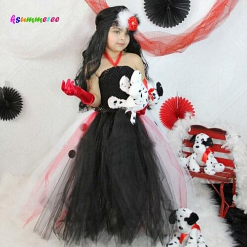 Dalmatian Queen Girls Baby Tutu Dress with Feather Headband Kids Photo Prop Halloween Birthday Party Costume TS108