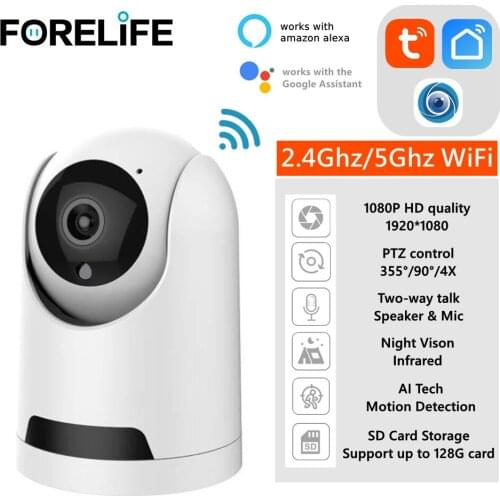 2MP HD IP Camera 1080P Tuya Smart Wireless 5Ghz WiFi Camera Security Surveillance CCTV Camera PTZ Alexa Google Home Monitoring