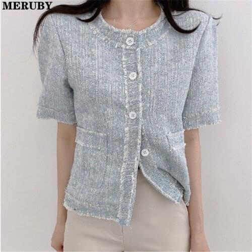 Vintage Elegant Women Jacket Summer Short Sleeve Single Breasted Pockets Coats Tops Korean Fashion Ladies Jacket Femme