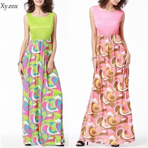 Summer Womens Sleeveless Long Dress Ladies Printed Casual Beach Party Maxi Dress