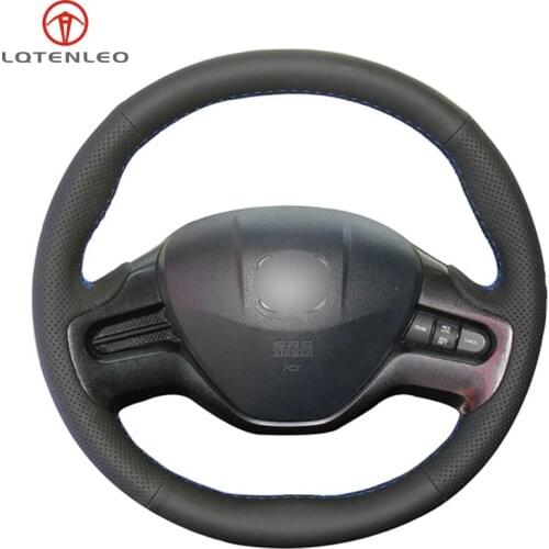 LQTENLEO Black Genuine Leather Hand-stitched Car Steering Wheel Cover for Honda Civic Civic 8 2006-2008 (2-Spoke)