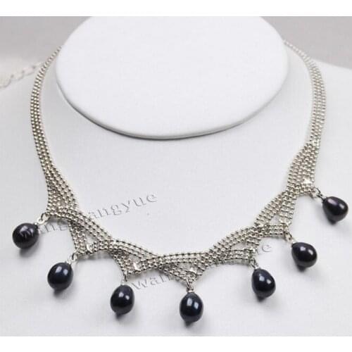 Fashion 7-8mm Natural Black Akoya Pearl Pendant Jewelry Necklace AAA Grade natural Luxury Ms. girl Wedding Jewelry