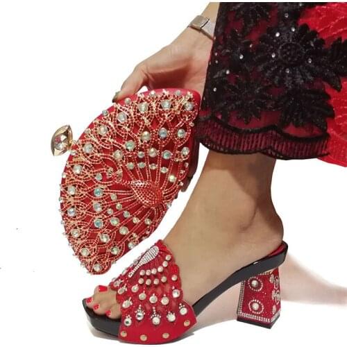 Nigerian fashion womens Hollow-out upper design shoes and bags Italian style full diamond decoration shoes and bags