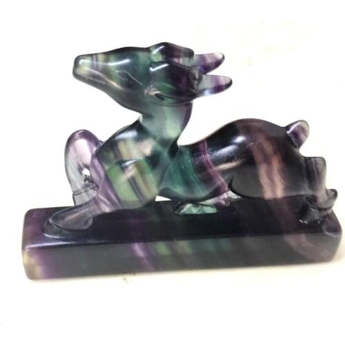 Natural Fluorite Deer Figurine Quartz Crystal Hand Carved Animal Statue Crafts Healing Crystal Stone Home Decoration