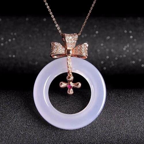 Natural ice S925 silver inlaid buckle purple chalcedony pendant pendant boutique sweater free shipping