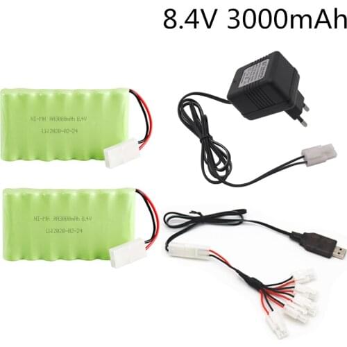 Ni-Mh 8.4v 3000mah Battery With USB Charger For Rc toys Car Tank Train Robot Boat Gun AA 8.4v Rechargeable Battery Pack
