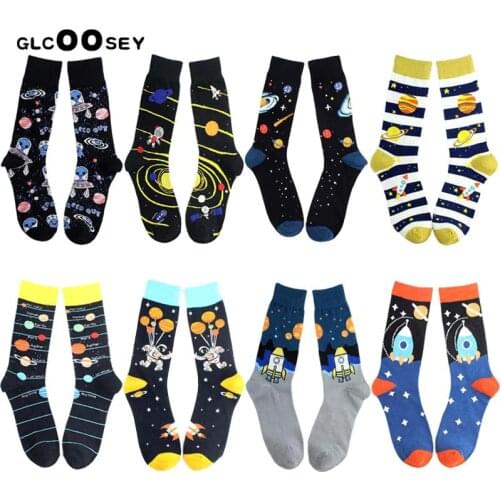 Men Small Size Cotton Sock Astronaut Space Astronaut Mens Space Socks Boy Oil Painting Tide Socks Women Happy Funny EU 36-42