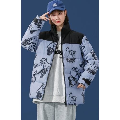 New Winter Cotton-Padded Clothes Jacket Men And Women Parkas Funny Printed Coats Fashion Thicken Outerwear Tops Male Female 4XL