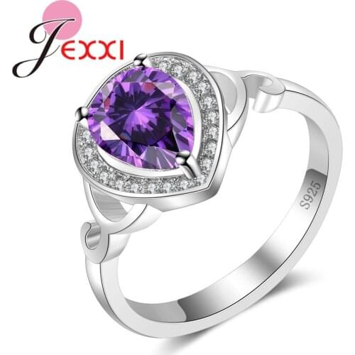 New Creative Water Drop Crystal Rings with Unique Hollow Band Fine 925 Sterling Silver Women Jewelry Hot Wholesale