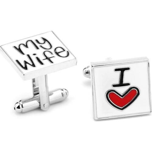 New Fashion Cufflink For Men I Love My Wife Design Good Husband Cuff Link Men Shirt Charm Zinc Alloy Cufflinks Wholesale