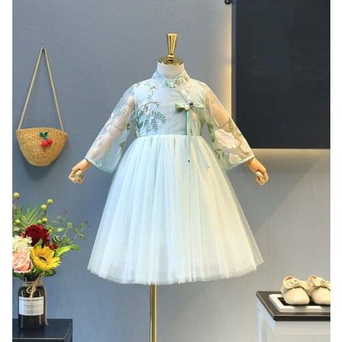 Chinese Style Qipao Dress Summer Kids Clothes Embroidery Flower Girls Princess Dress Kids cheongsam Tutu Dress for Party Wedding