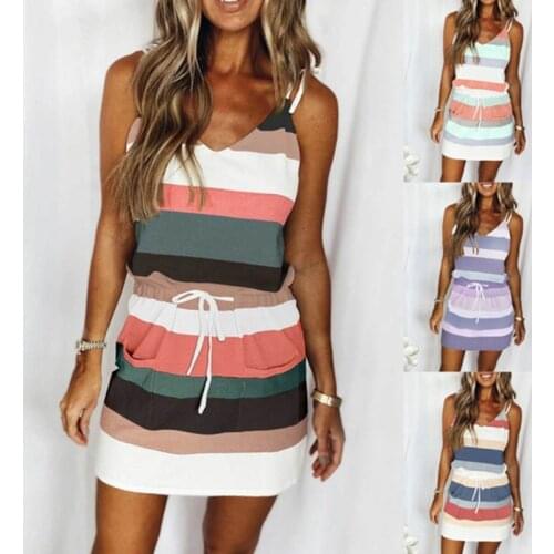 Women Sling Dress Wide Striped Striped Vest Long Female Dress 2021 Summer Fashion Casual Outdoor Beach Comfy Female Wear New