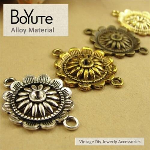 BoYuTe (50 Pieces/Lot) 20.5MM 4 Colors Zinc Alloy Sunflower Connector Pendant Charms for Jewelry Making Accessories Diy Handmade